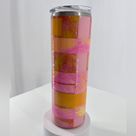 TUMBLER - Handmade Resin 30 Oz Skinny Stainless Steel - Pink Palms - Picture 3 of 4